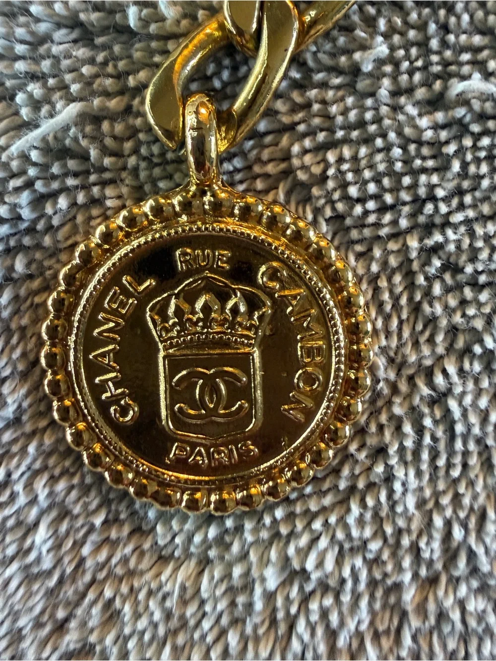 Chanel Vintage drop chain leather belt w/ 24karat plated medallion coin